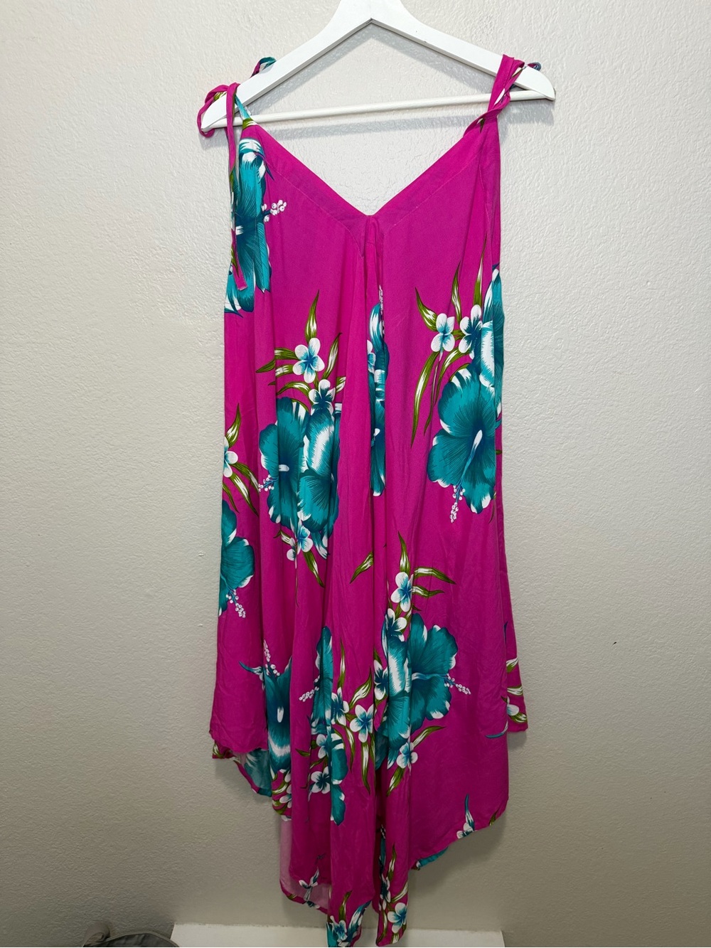 NWT Aloha Hawaiian Floral Maxi Dress One Size Magenta Pink Tie Strap Boho